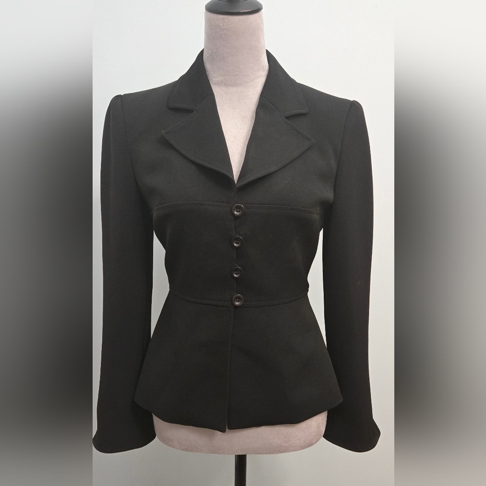 bebe black tailored 4-button jacket peplum and vent sz 4